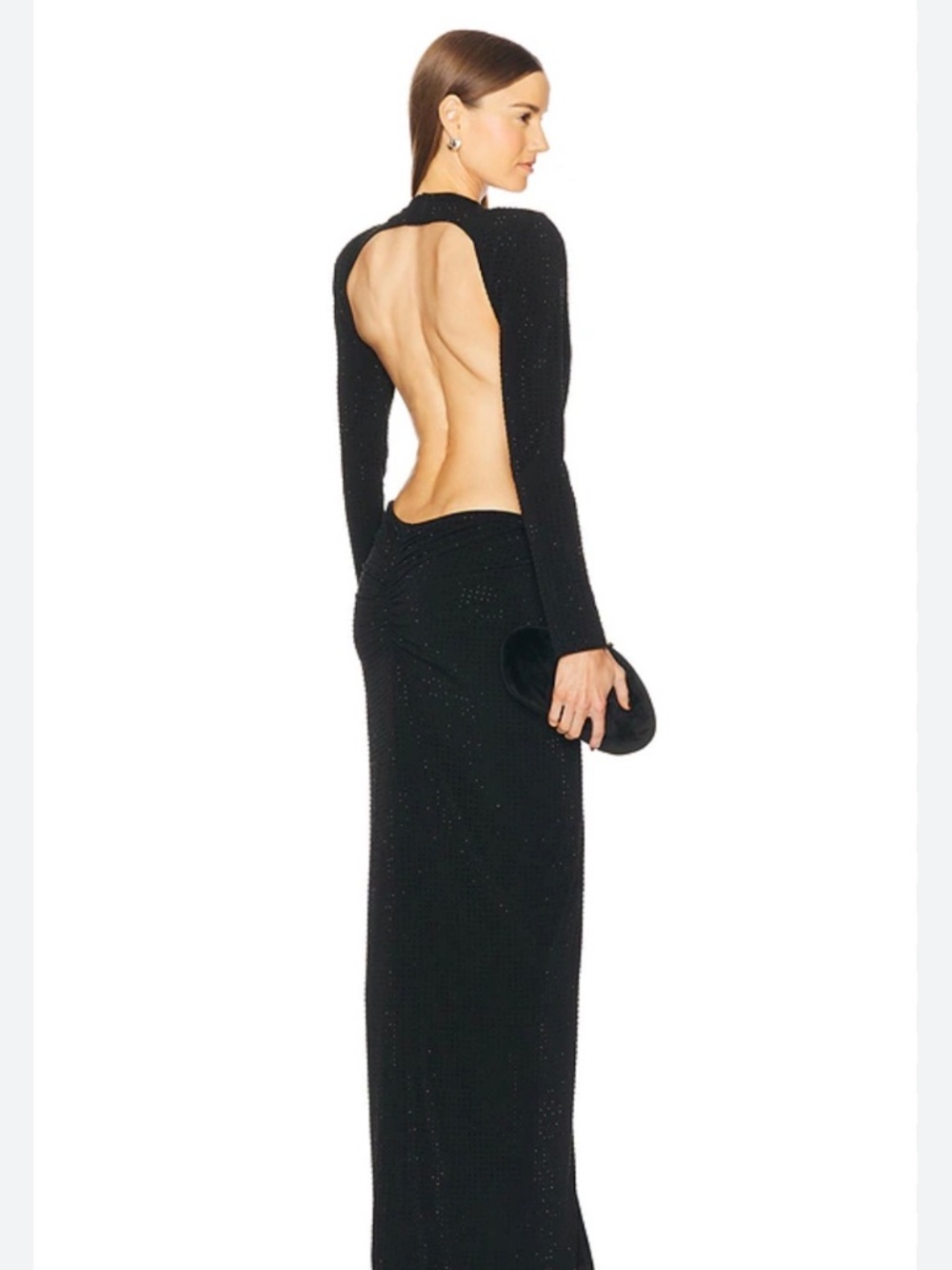 FRAME Long Sleeve Back Cutout Velvet Midi Dress Noir -‎ Size XS - NEW.